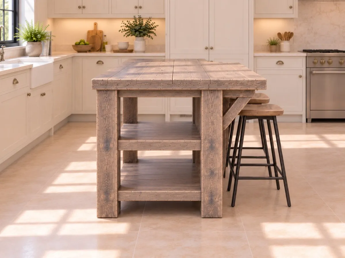 Handmade Rustic Kitchen Island with Breakfast Bar - Image 3