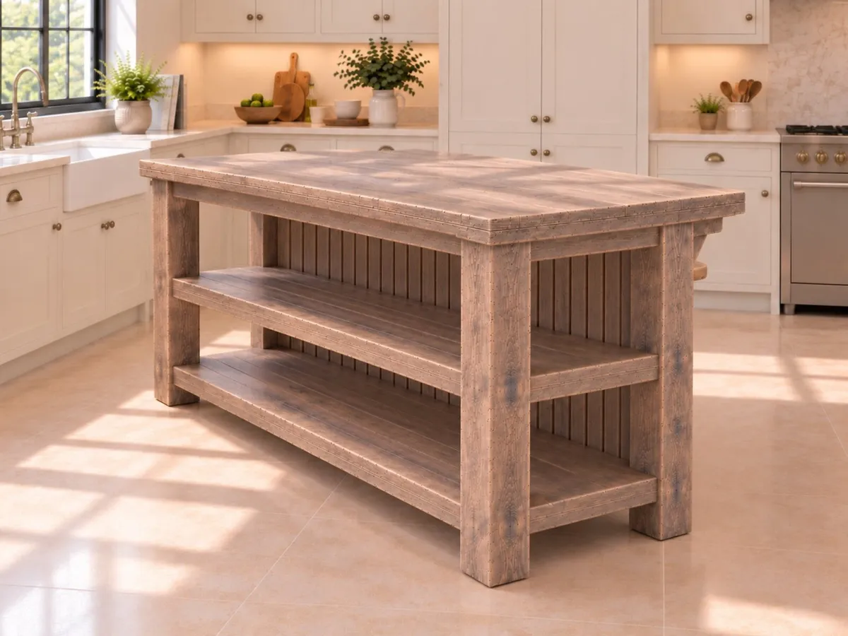 Handmade Rustic Kitchen Island with Breakfast Bar - Image 4