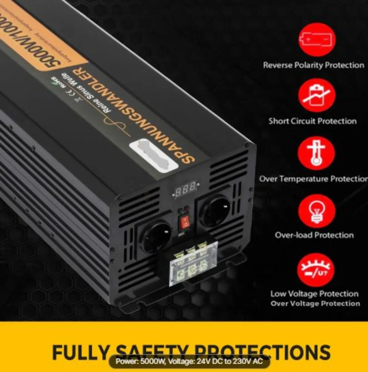 Pure Sine Wave Power Inverter 5000W 24V DC to 230V - Image 4