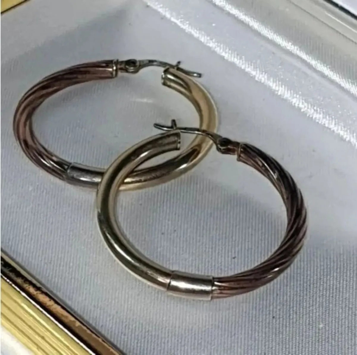 Vintage 14k Gold Duo Pattern Hoops - Image 1