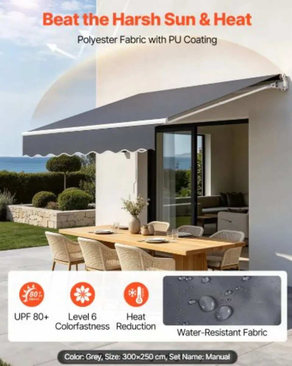 Manual Retractable Awning, 300 x 250 cm Outdoor - Image 2
