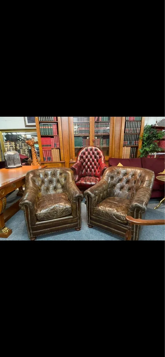 Original antique Chesterfield sofas chairs - Image 3