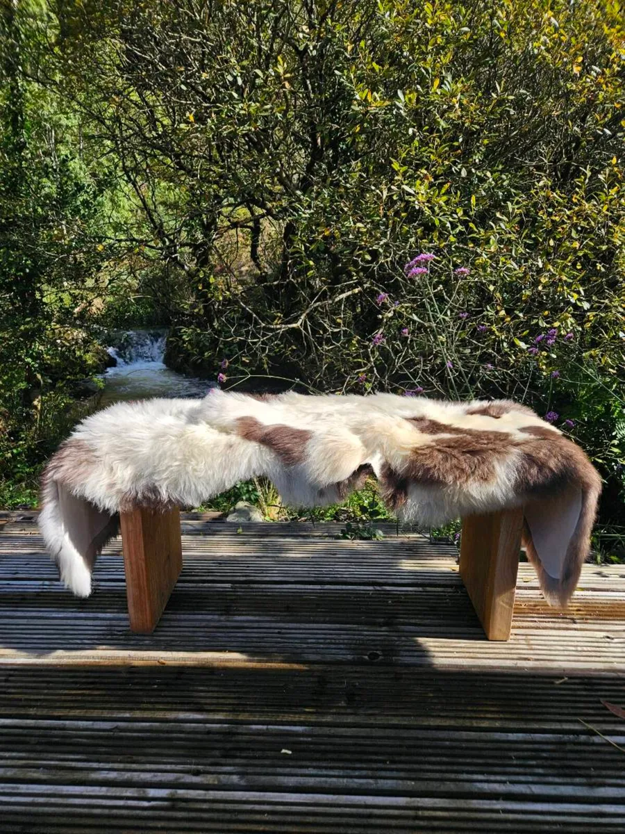 2 New Soft Cream & Brown Genuine Sheepskin Rugs - Image 1