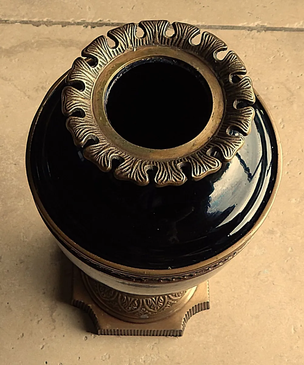 Black Glass and Brass Ornate Urn - Image 2