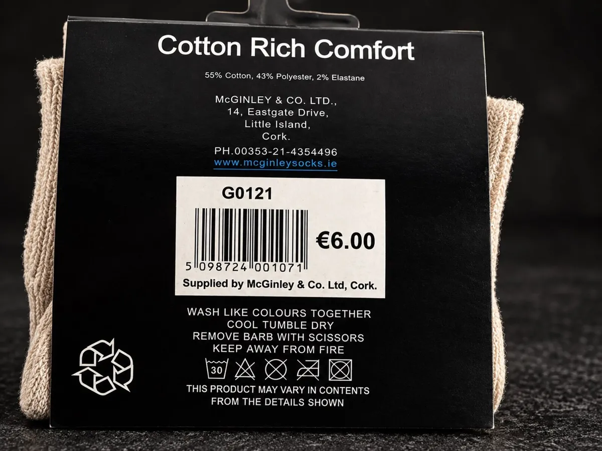 McGinley Cotton Socks – 3 Pairs – New - Image 3