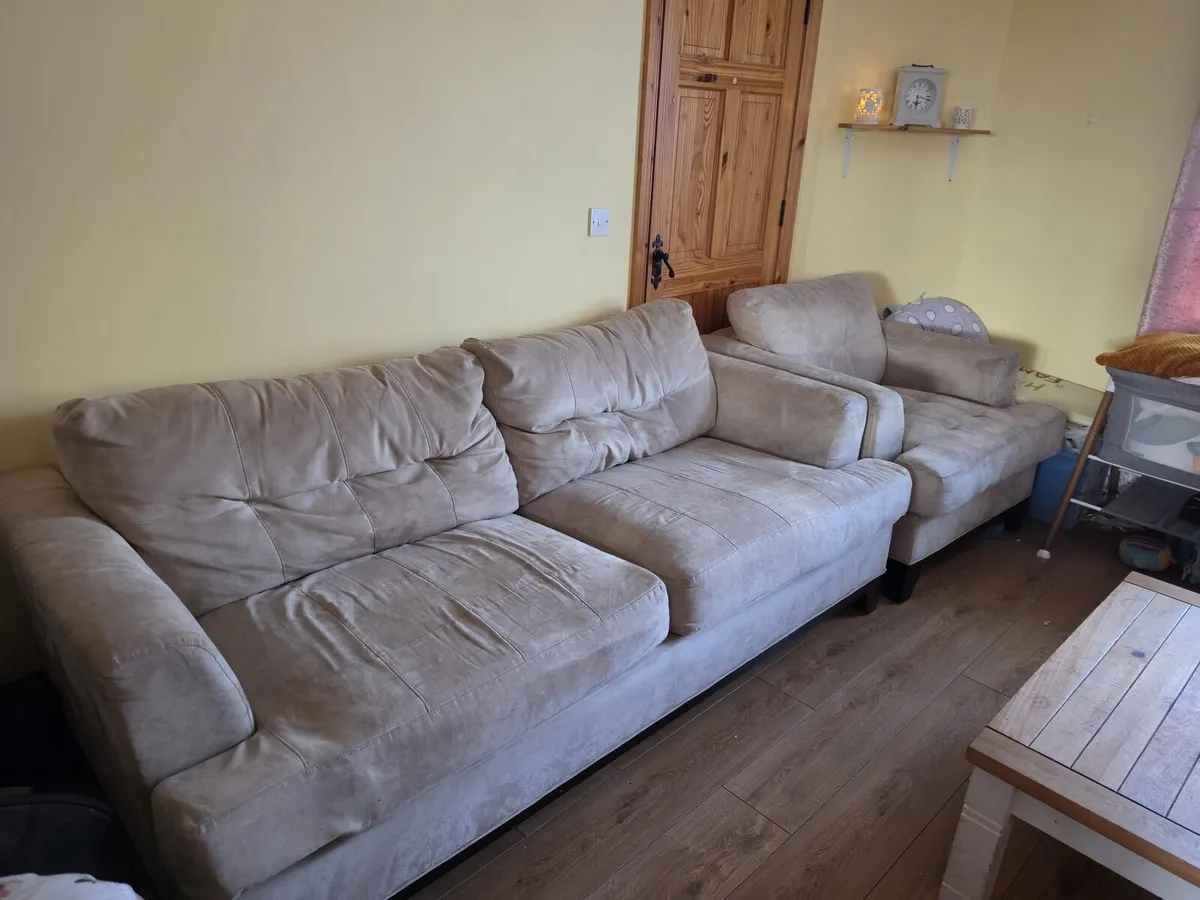 Cream suede couch - Image 1