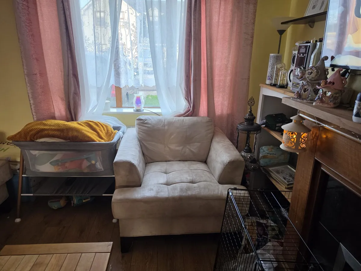 Cream suede couch - Image 2