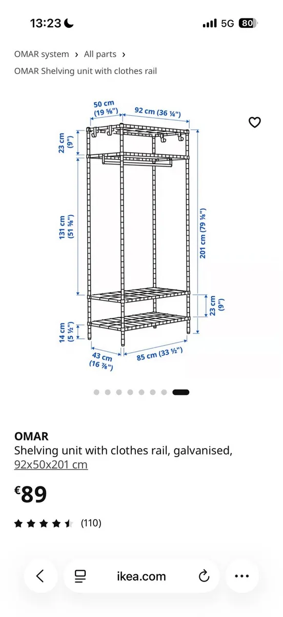 Shelving unit with clothes rail, galvanised - Image 2