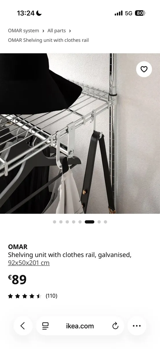 Shelving unit with clothes rail, galvanised - Image 3