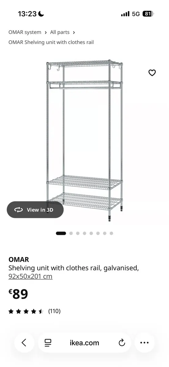 Shelving unit with clothes rail, galvanised - Image 1