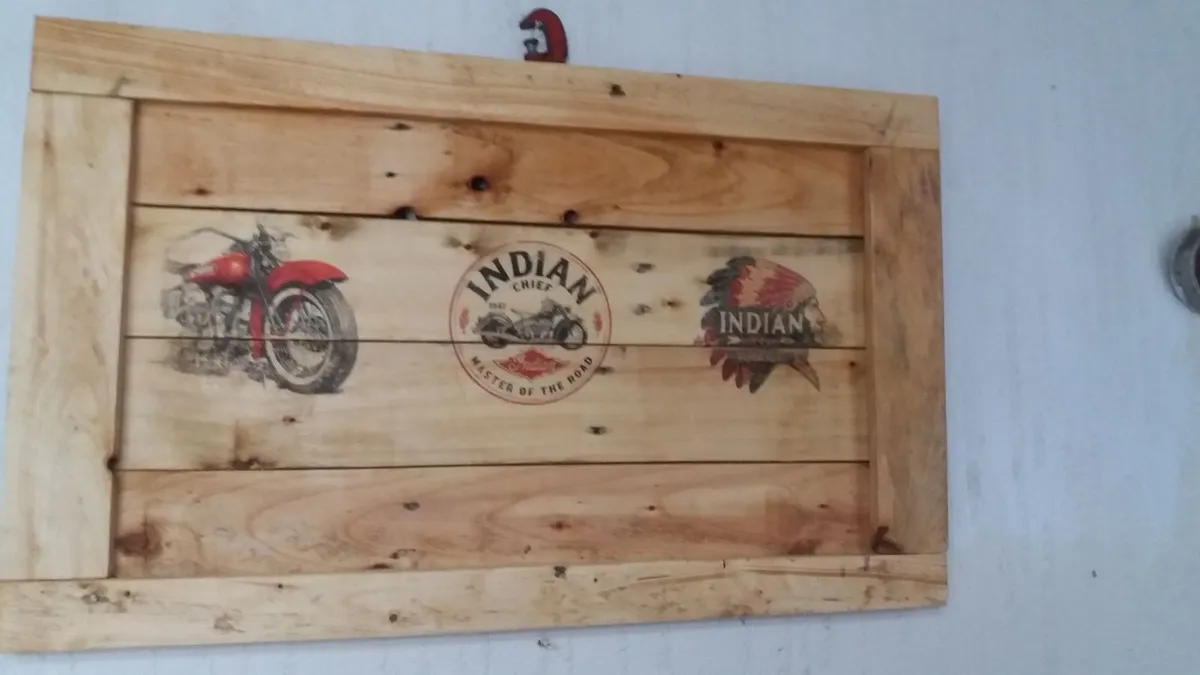 Rustic Vintage Style Indian Motorcycle Sign - Image 2