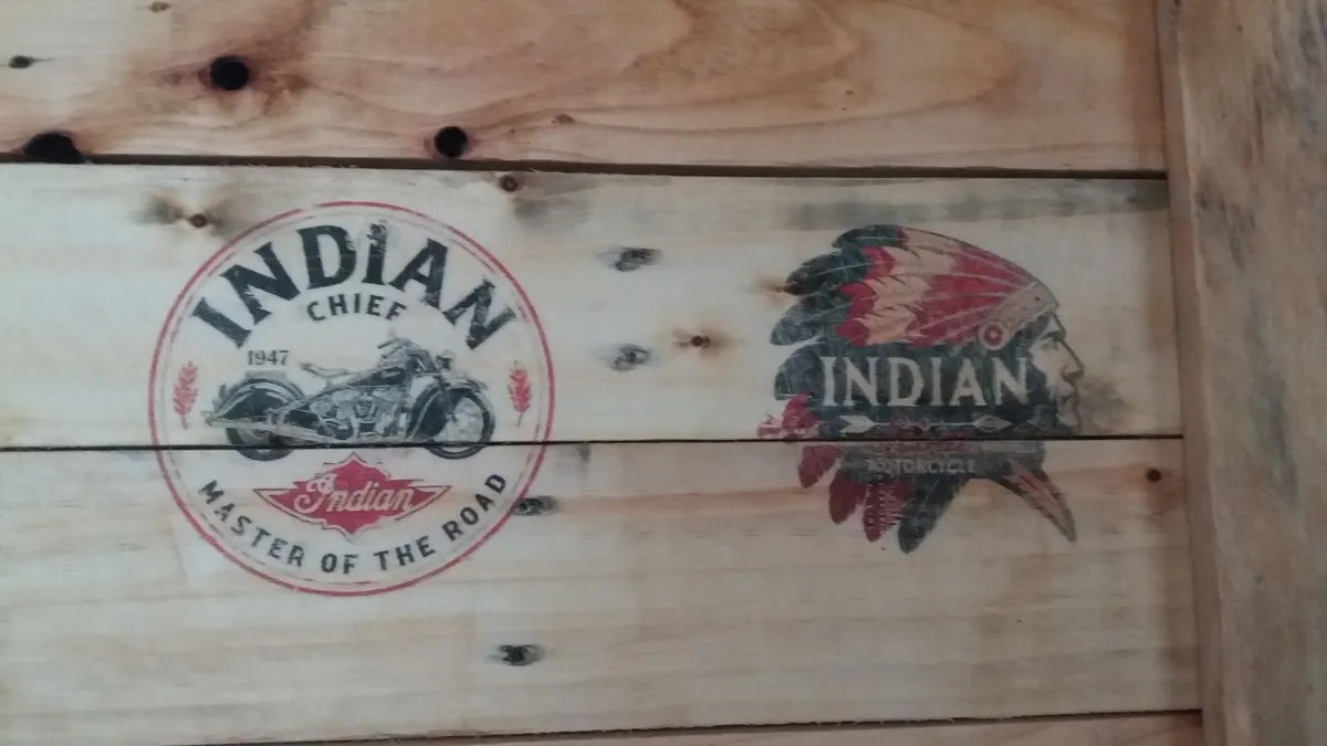 Rustic Vintage Style Indian Motorcycle Sign - Image 3