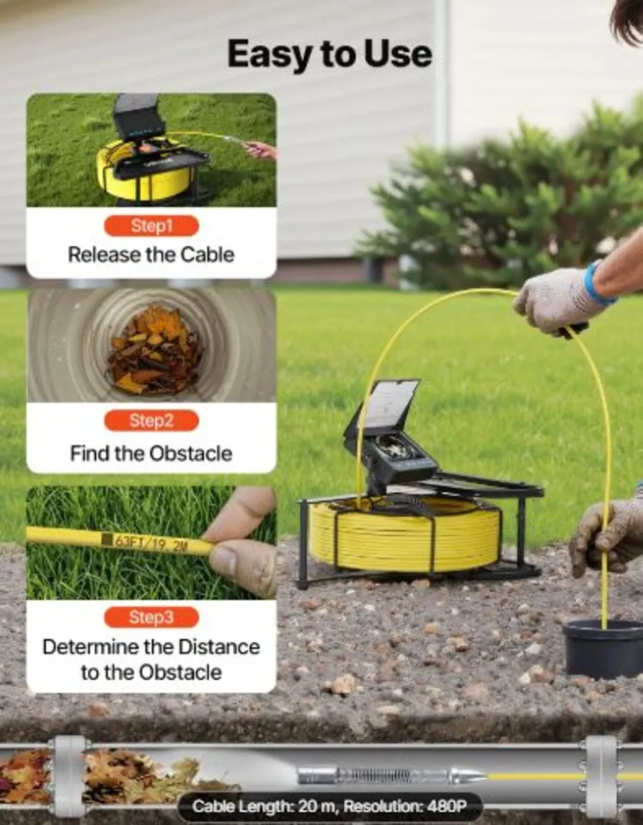 Sewer Camera, 20m Drain Inspection Camera, IP68 - Image 3