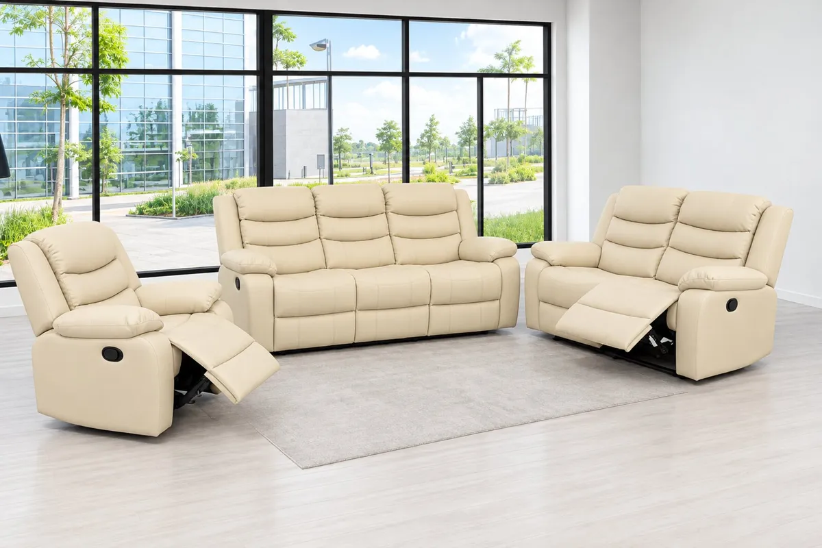 Roma 3+2 Brown & Cream Leather Recliner Sofa - Image 1