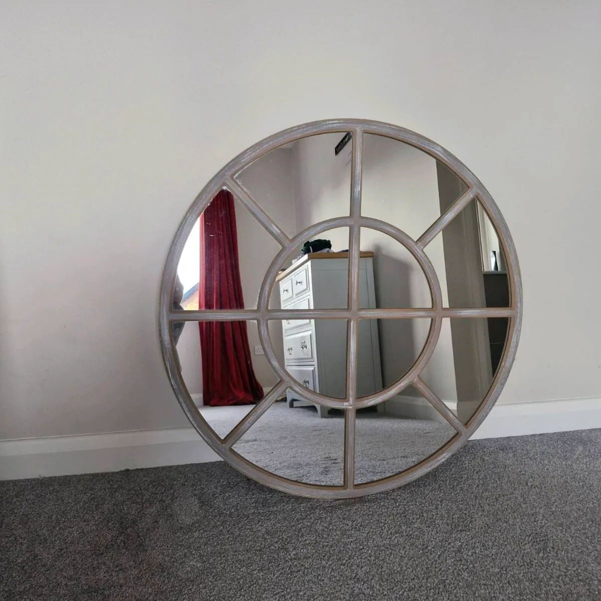 Large Round Decorative Window-Style Mirror - Image 1