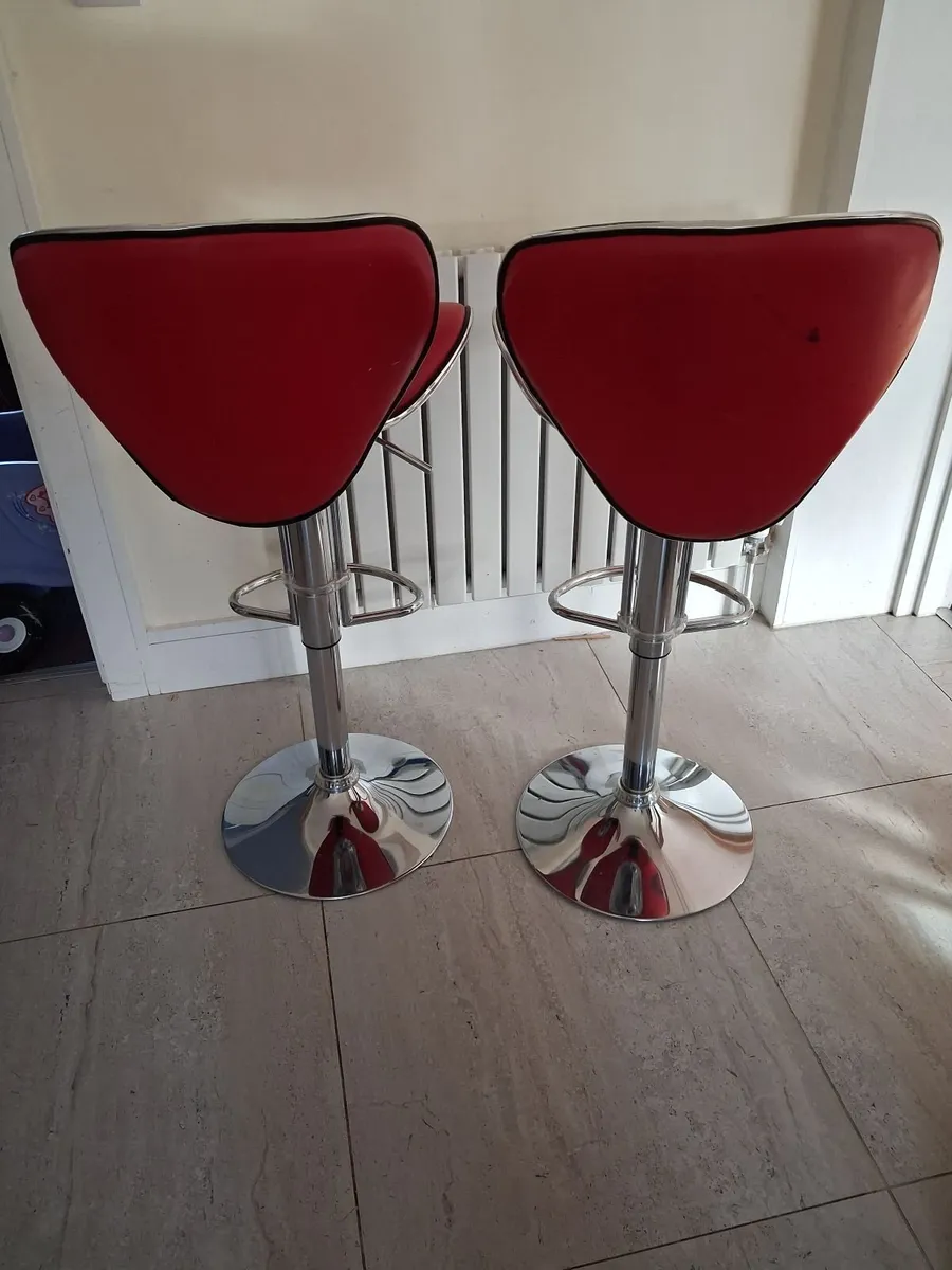 Pair of Red & Chrome Adjustable Bar Stools - Image 2
