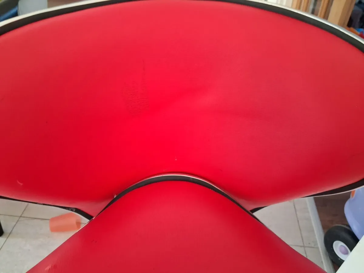 Pair of Red & Chrome Adjustable Bar Stools - Image 3