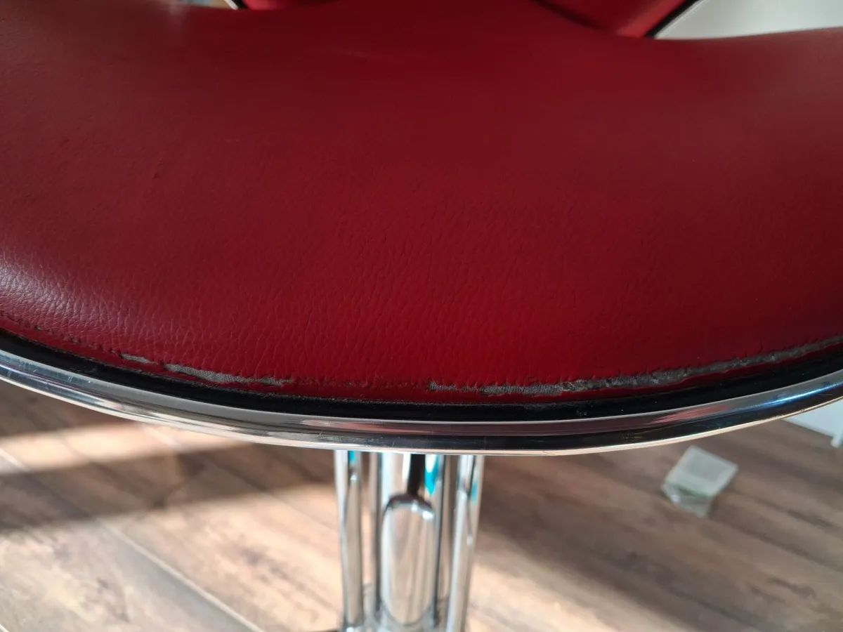 Pair of Red & Chrome Adjustable Bar Stools - Image 4