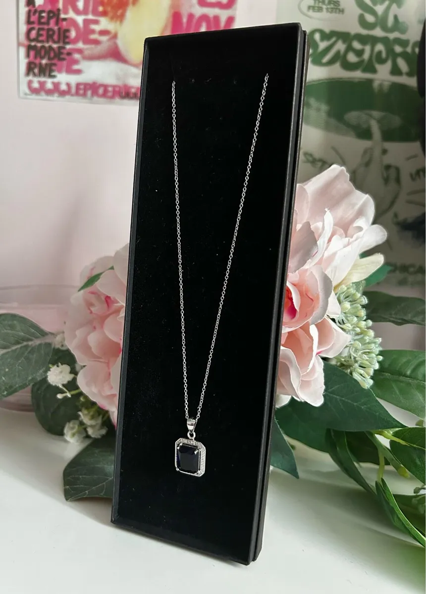 Sterling Silver Emerald Cut Sapphire Necklace - Image 1