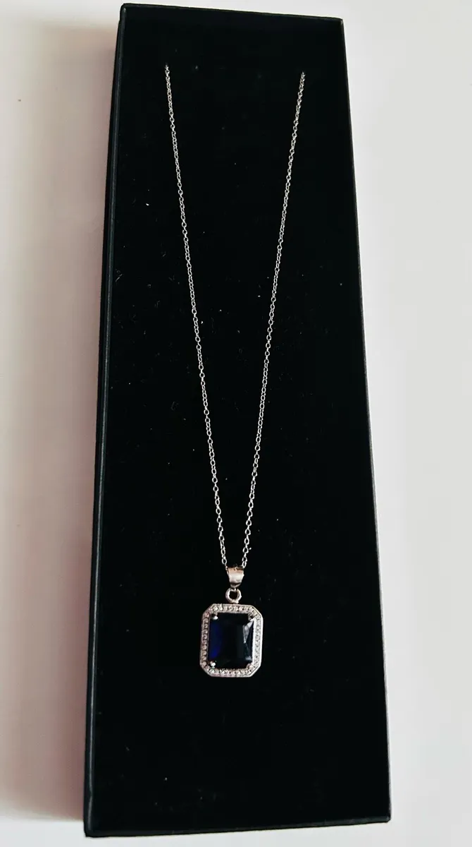 Sterling Silver Emerald Cut Sapphire Necklace - Image 2