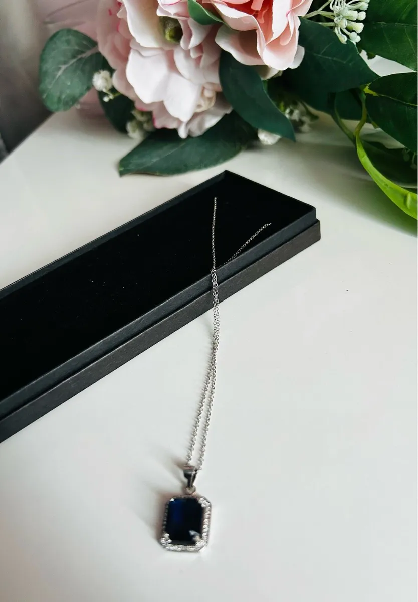 Sterling Silver Emerald Cut Sapphire Necklace - Image 4