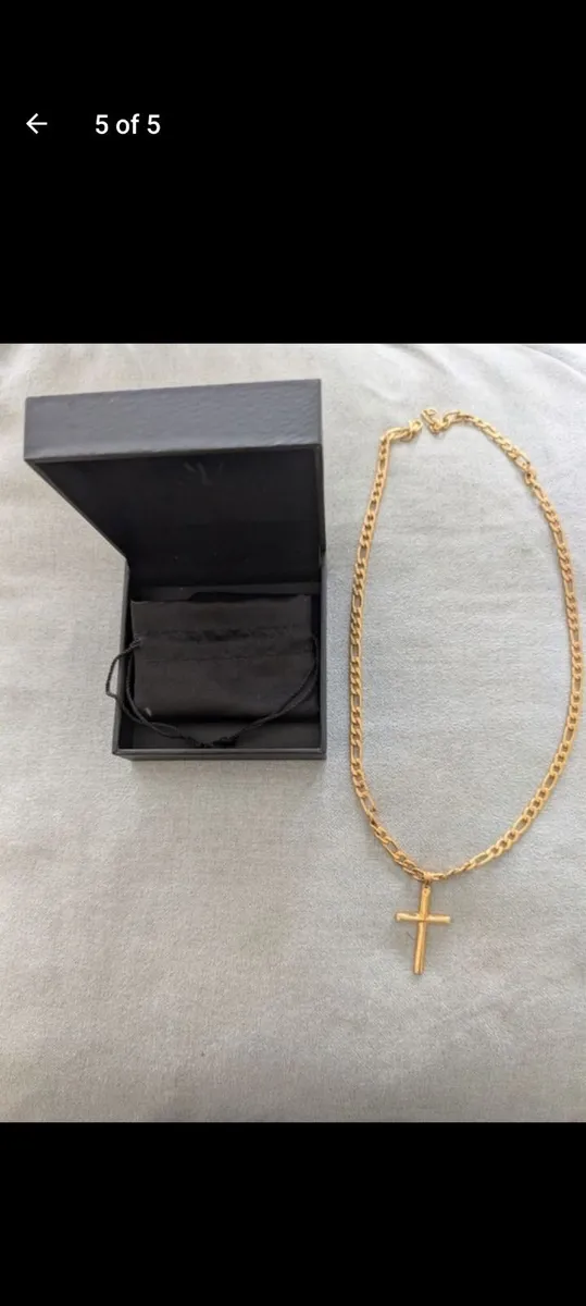 Adorato 24k Gold Cross and Figaro chain(22 inch) - Image 3