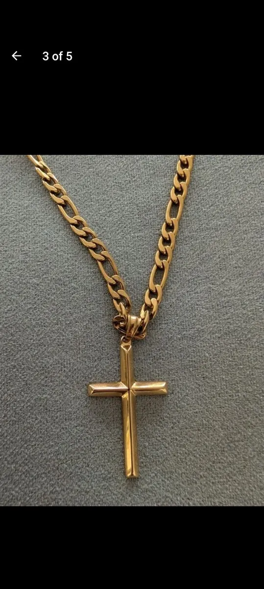 Adorato 24k Gold Cross and Figaro chain(22 inch) - Image 4