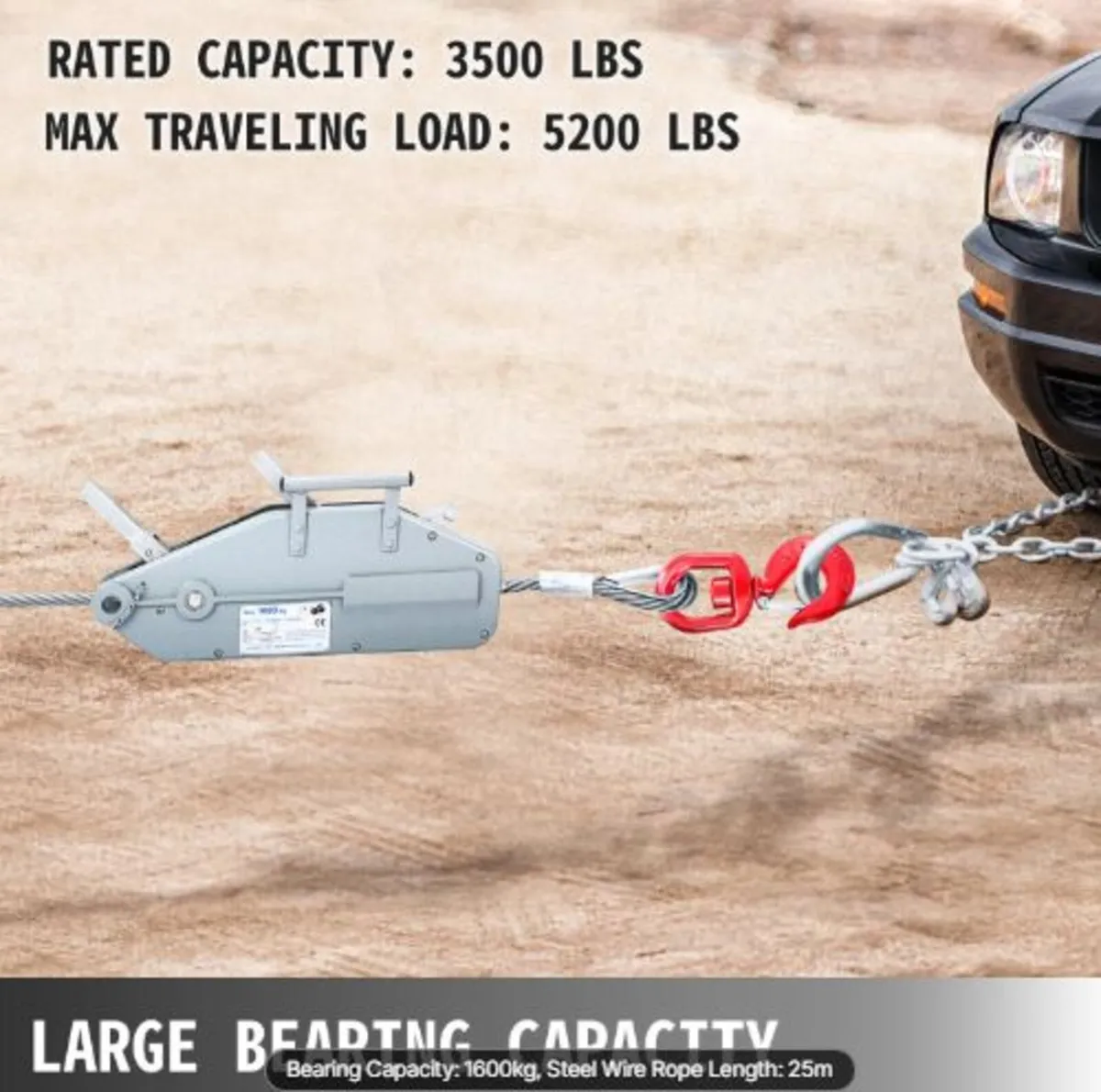Wire Rope Puller 1.6T/1587.6kg Capacity Hand Winch - Image 3