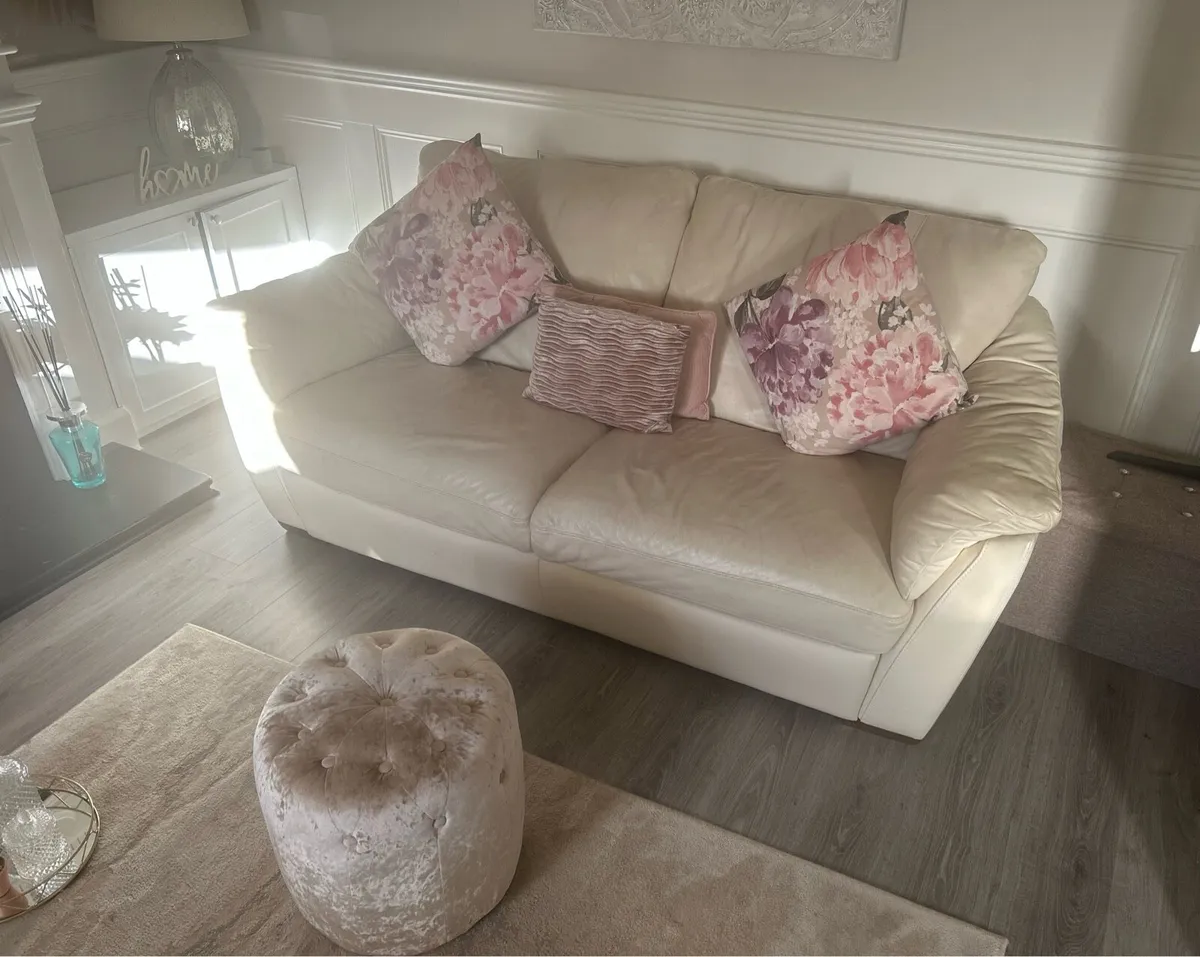 3 + 2 Cream Leather Sofa - Image 1