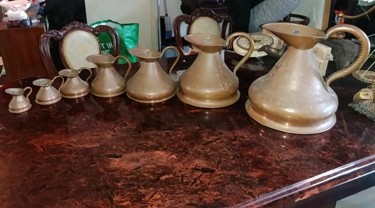 Antique Copper Haystack copper jug set of 7 - Image 2