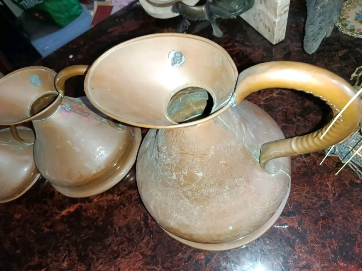 Antique Copper Haystack copper jug set of 7 - Image 3