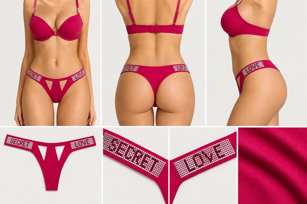 Fuchsia Secret Love Rhinestone Brazilian Briefs - Image 1