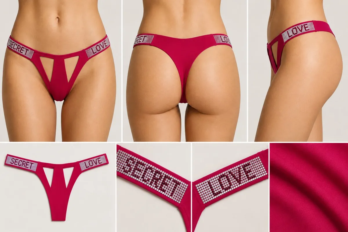 Fuchsia Secret Love Rhinestone Brazilian Briefs - Image 2