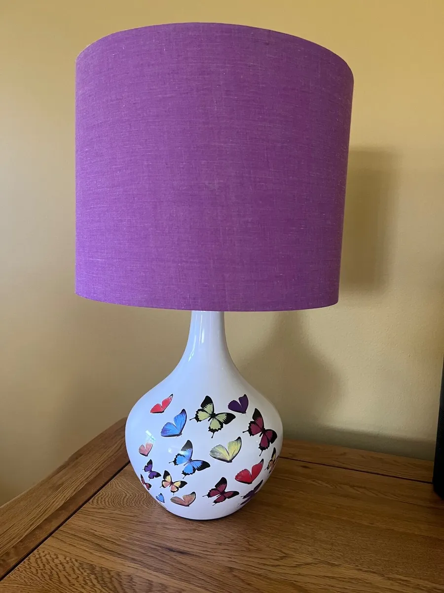 Butterfly Table / Bedside Lamp  Purple Lampshade - Image 1