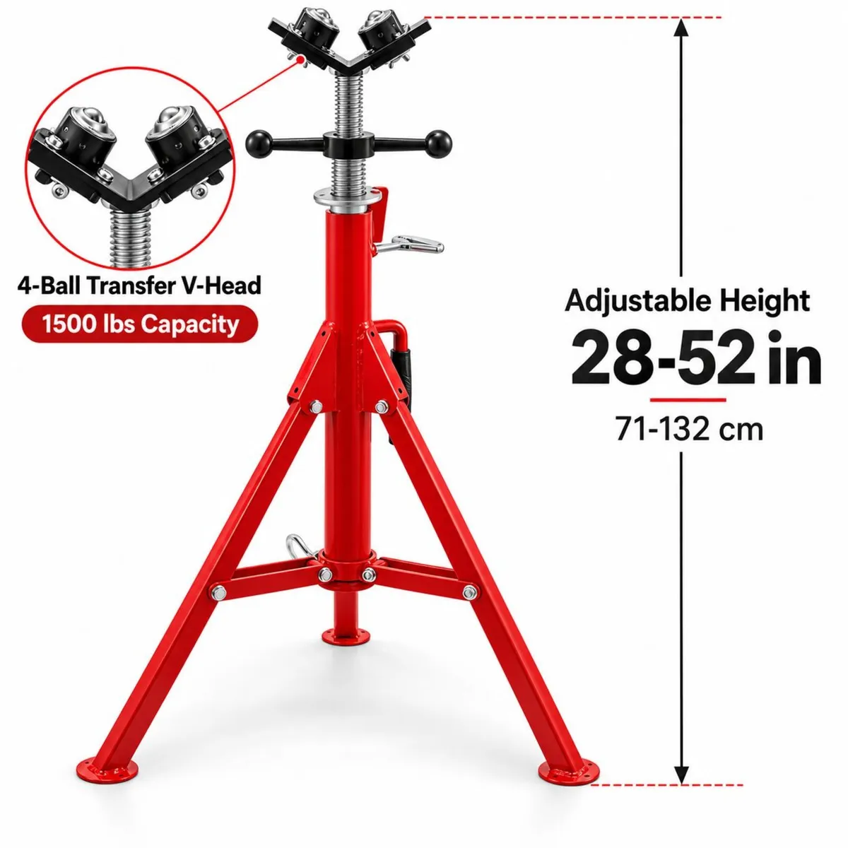 Pipe Stand with 4 Ball Transfer V Head 1500 lbs - Image 2