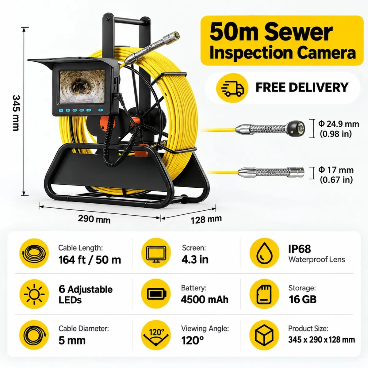 Sewer Camera 50m Drain Inspection Camera with Scre - Image 2
