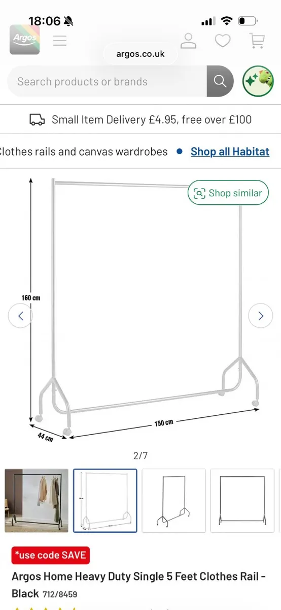 Heavy duty 5ft wide clothes rail - Image 2