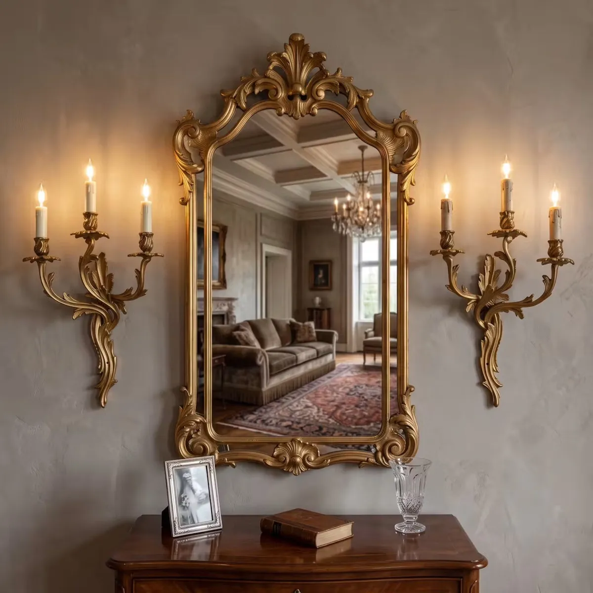 Pair of nice quality old brass French wall lights. - Image 1