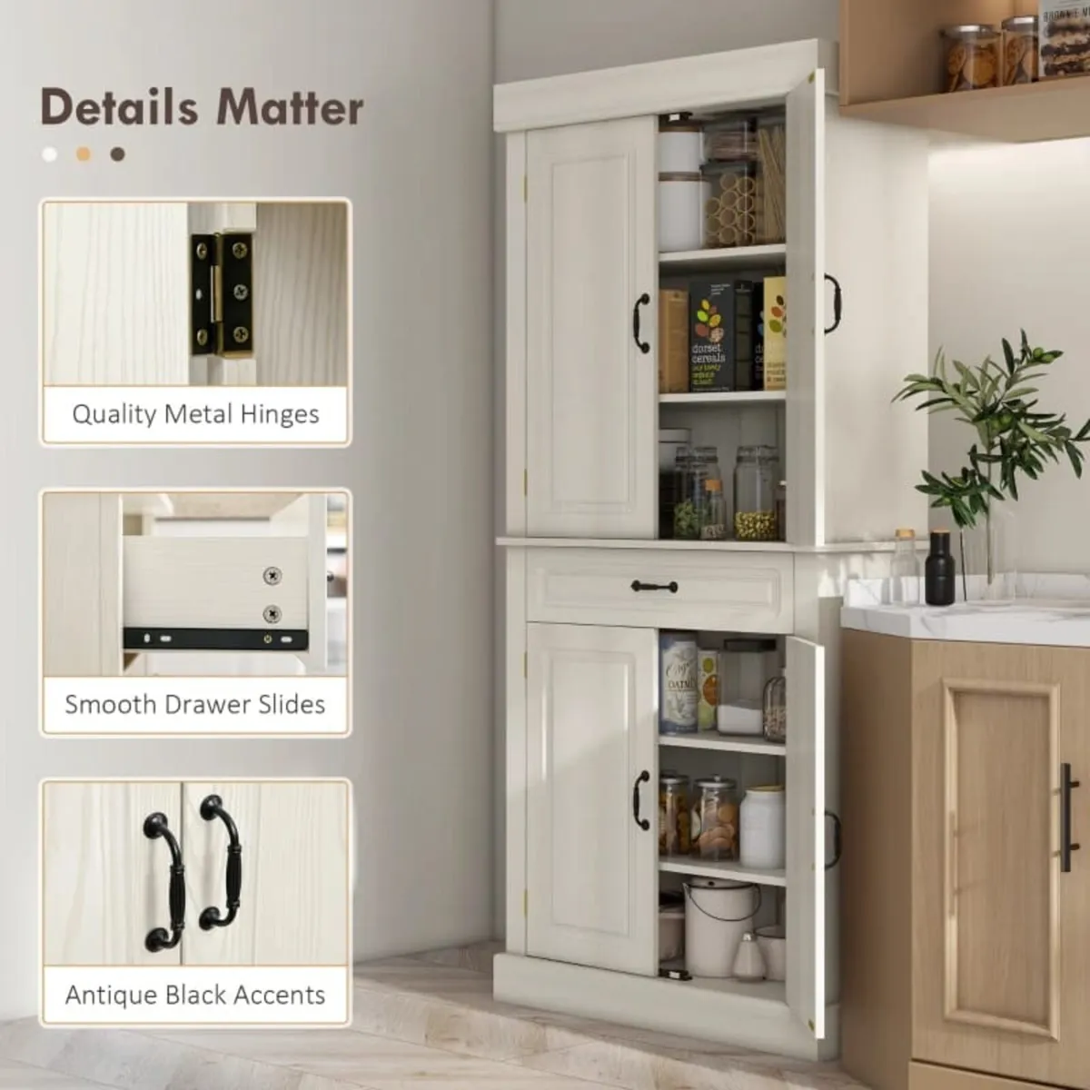 Kitchen Cupboard with 4 Doors, Freestanding Storag - Image 3