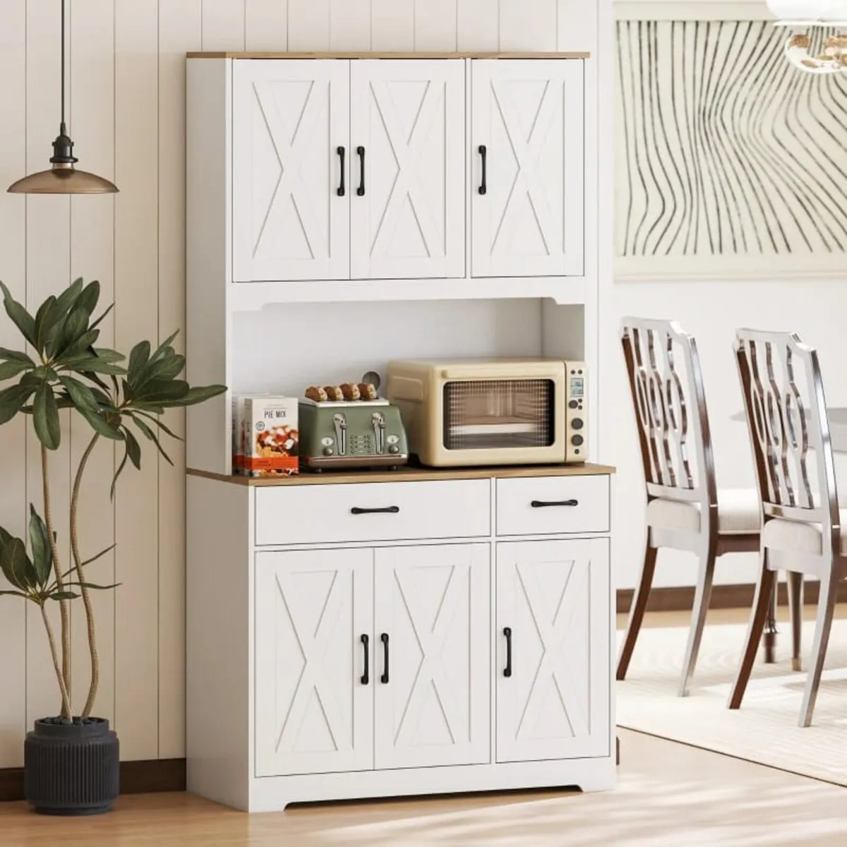 Kitchen Pantry with 6 Doors Countertop for Microwa - Image 1
