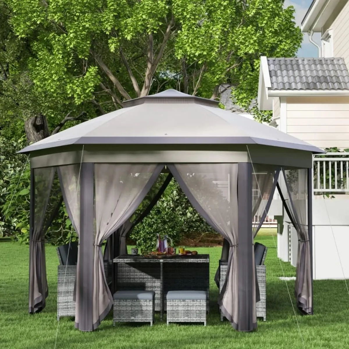 Hexagon Garden Gazebo - Pop Up Outdoor Patio Doubl - Image 1