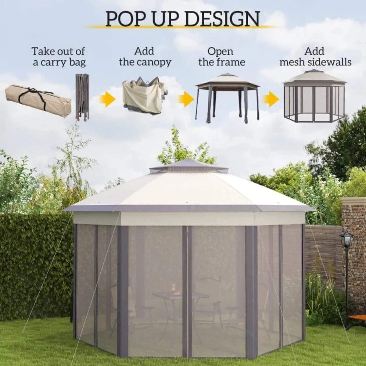 Hexagon Garden Gazebo - Pop Up Outdoor Patio Doubl - Image 4