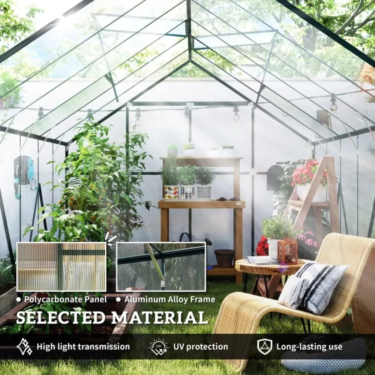 8 x 12ft Aluminium Greenhouse Polycarbonate Walk i - Image 3