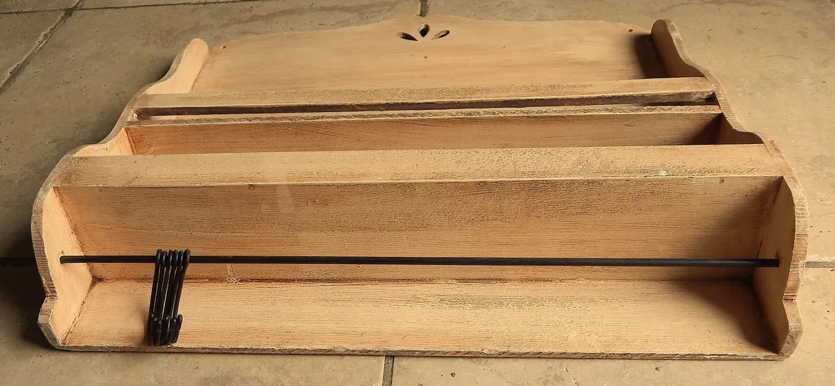 Handmade Wooden Plate Rack with Hooks - Image 3