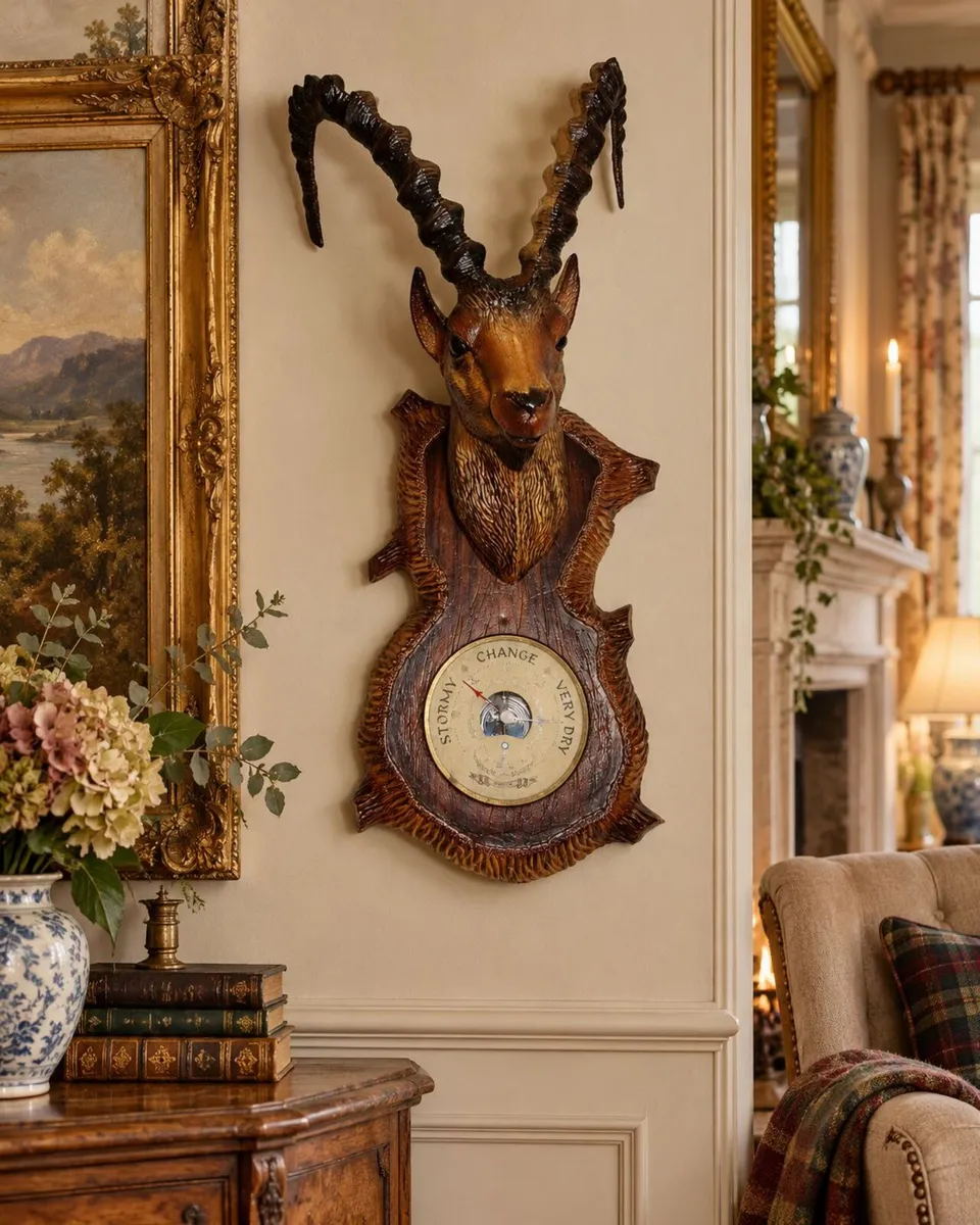 antique vintage deer barometer rustic cottage pub - Image 1