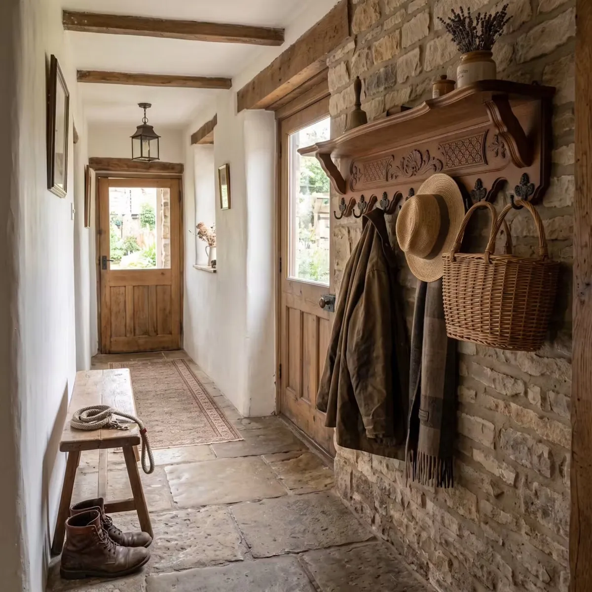 Very nice old hand carved coatrack with shelf.