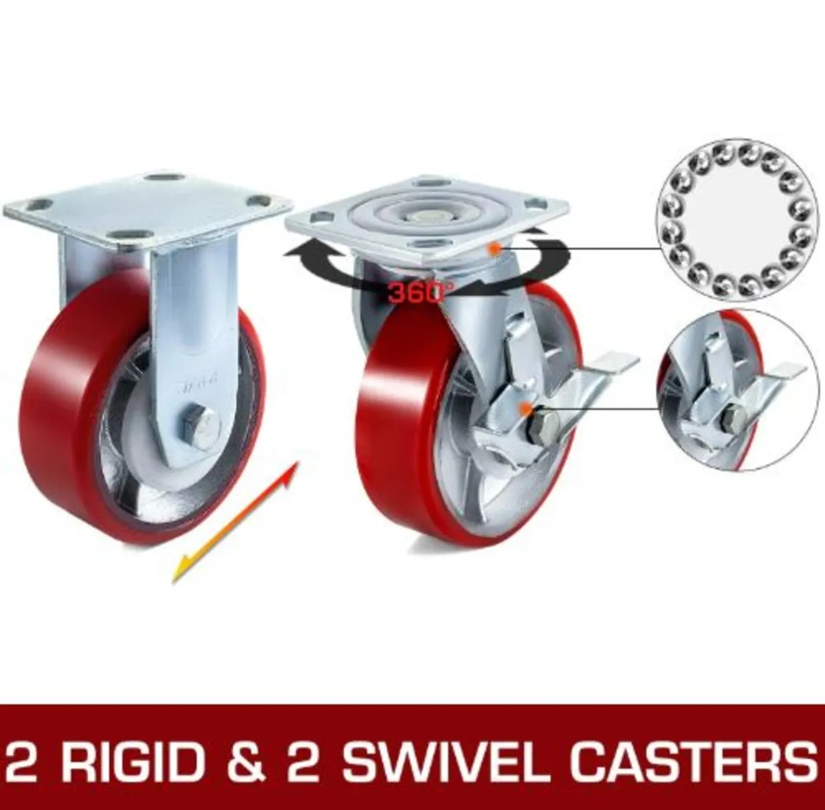4 Pack 15.24 x 5.08 cm Caster Wheels 2 Rigid and 2 - Image 4