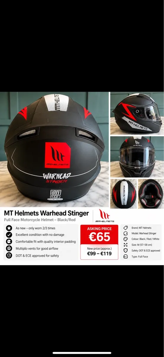 Full Face MT Motorcycle Helmet - Black/Red - Image 1