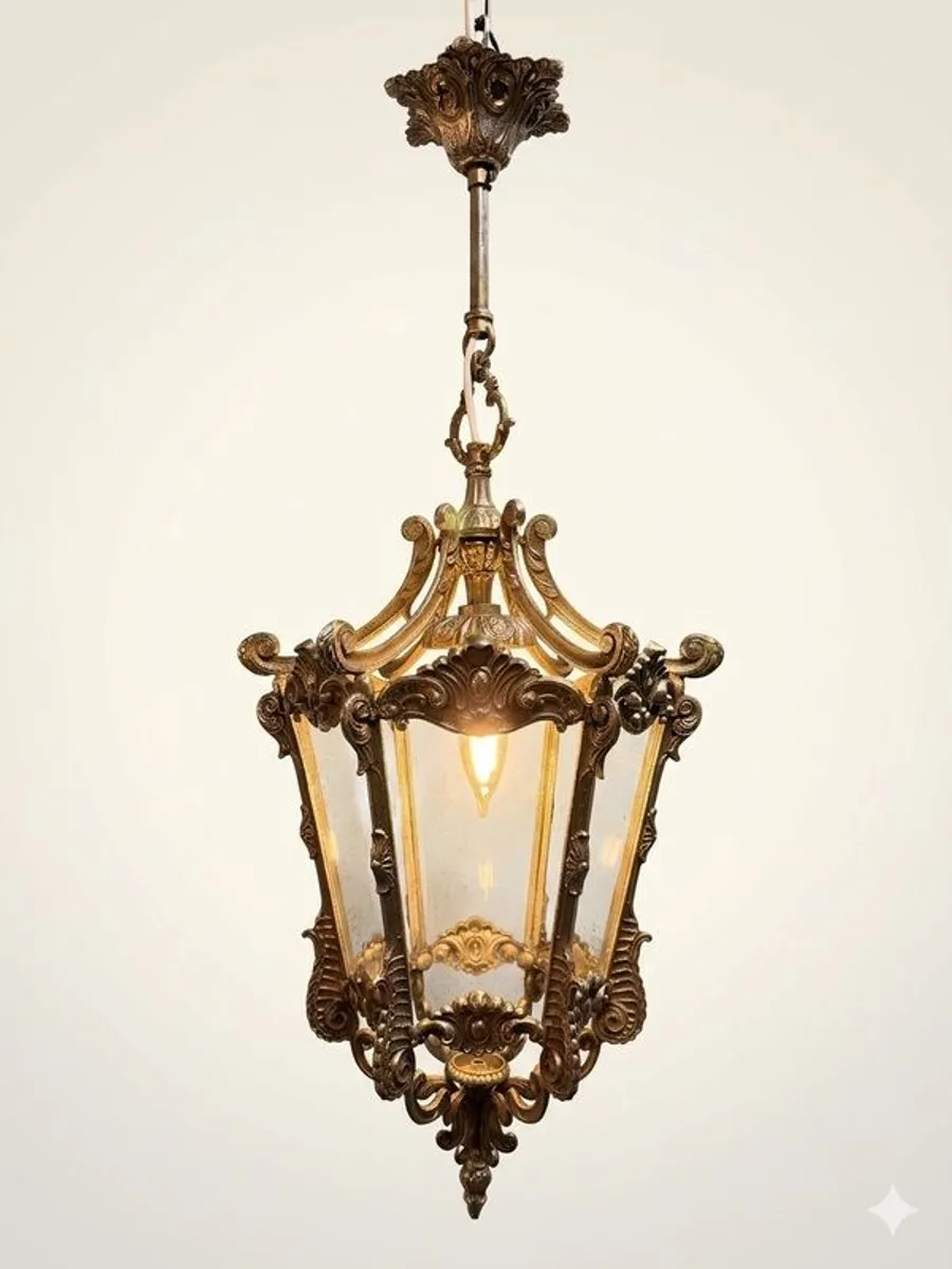 1950s French Louis XV Style Heavy Chrome Lantern - Image 2