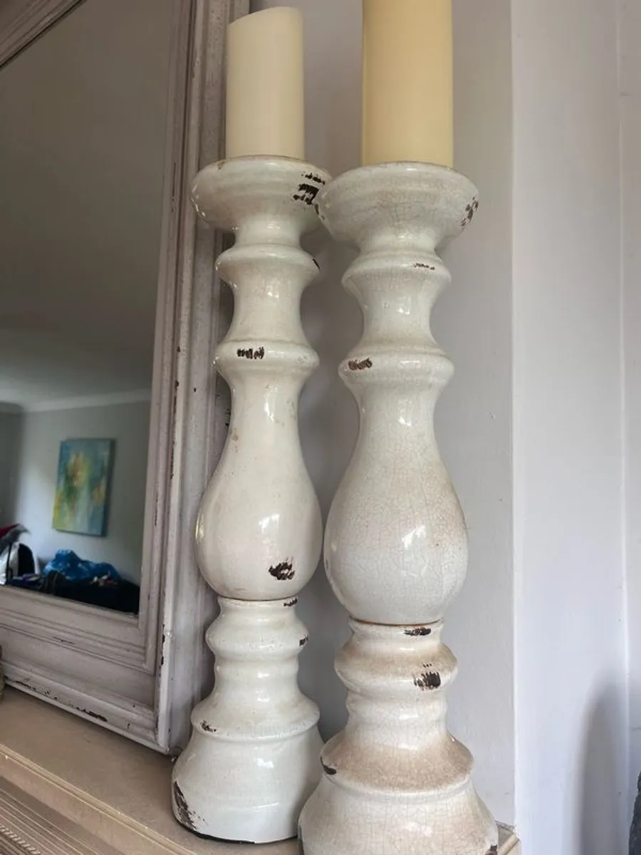 Pair of Shabby Chic Ceramic Candlestick Holders - Image 4